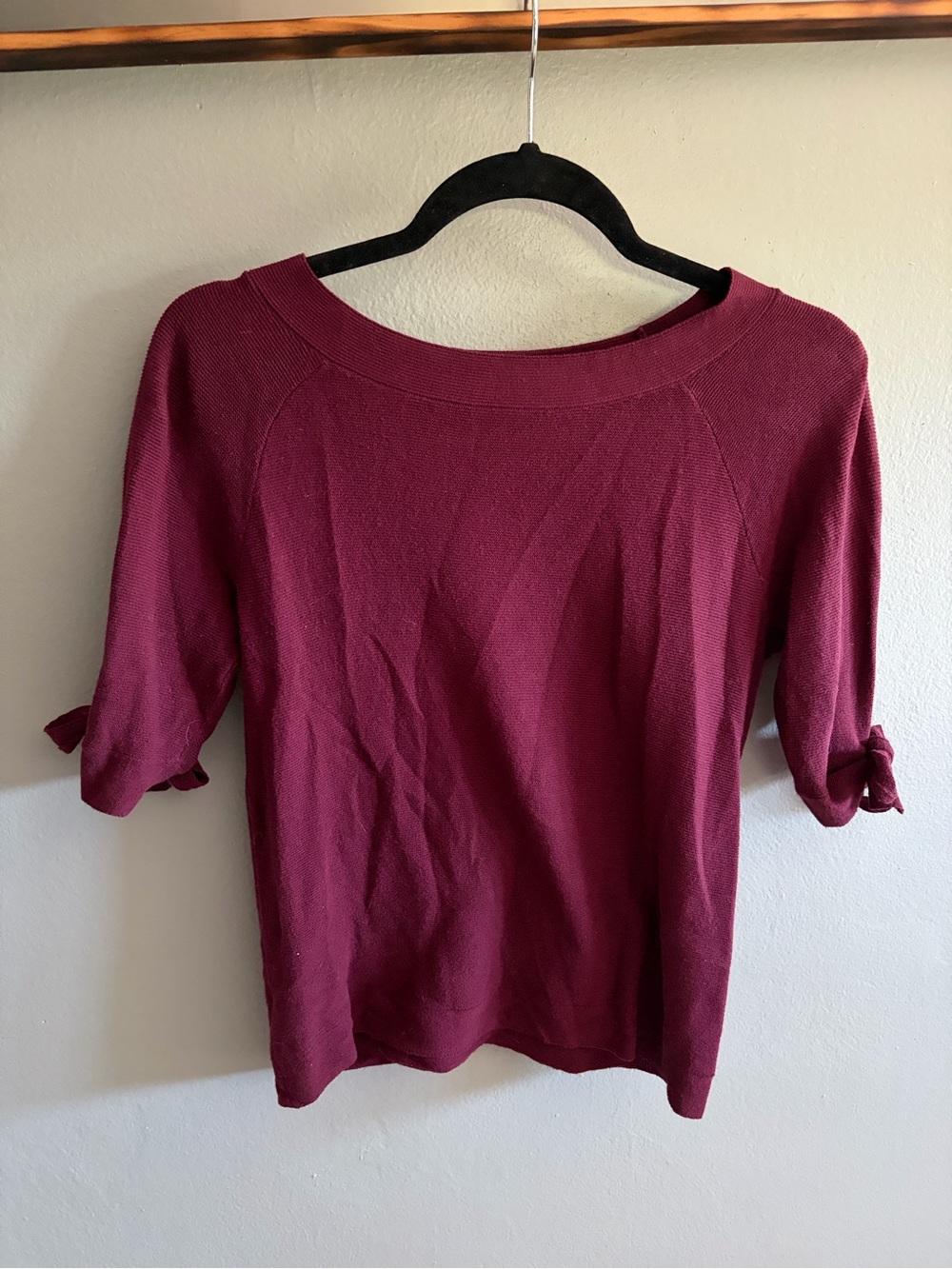 Ann Taylor Burgundy Tie-Sleeve Knit Top